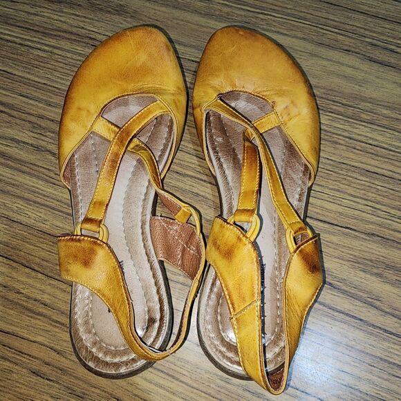 JAFA #105 7.5 Mustard Yellow Handmade Distressed Leather Slingback Flat Loafers - Picture 8 of 14